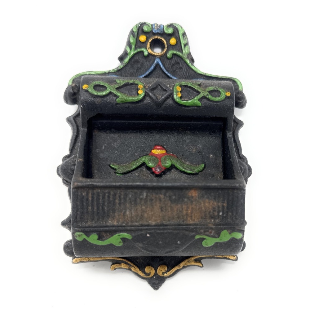 Vintage Cast Iron Wilton Wall Mount Kitchen Match Holder Polychrome Accents Door